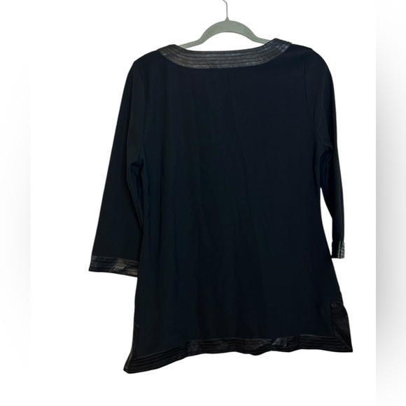 Boston Proper Black 3/4 Sleeve Faux Leather Trim Tunic Top - Picture 2 of 8